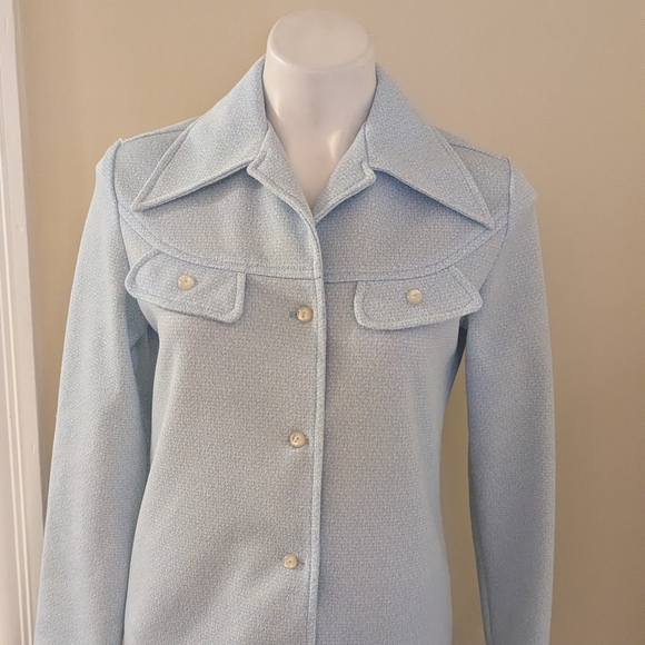 Vintage pale blue 70s button down top size M - Picture 4 of 6